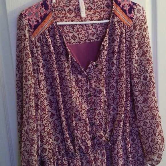 Red Patterned Long Sleeve Romper - Picture 2 of 6